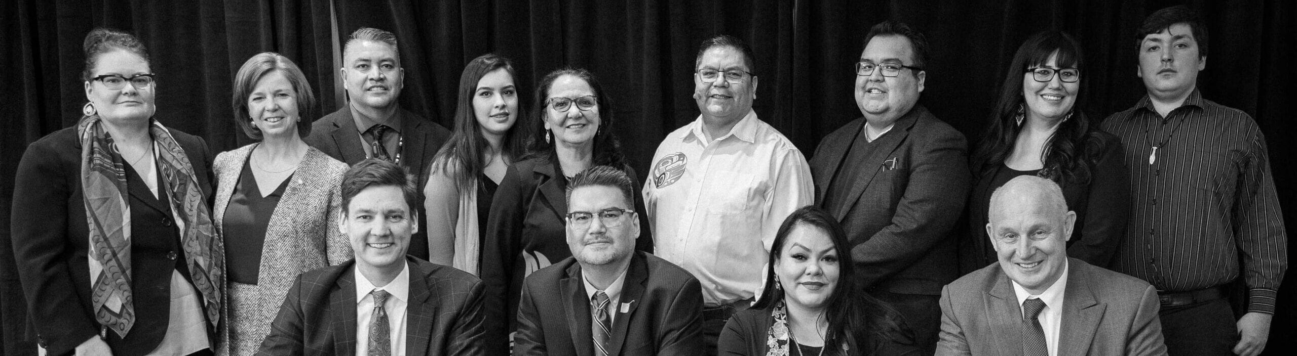 Group photo of the original BC First Nations Justice Council, Provincial Partners, and representatives of the First Nations Leadership Council.