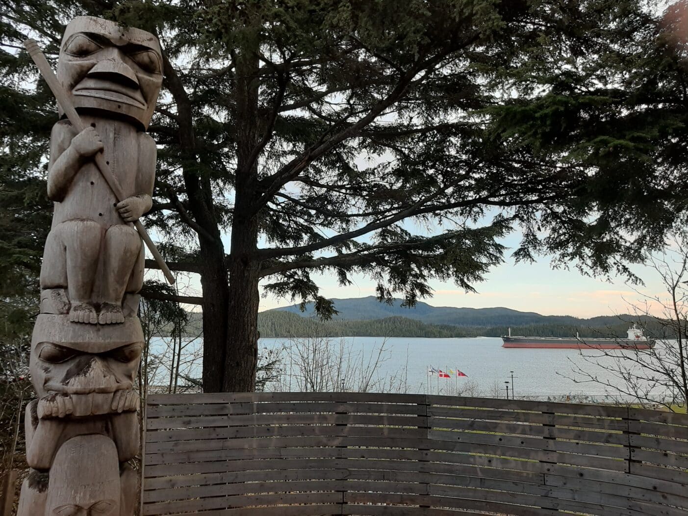 totem with trees in the background